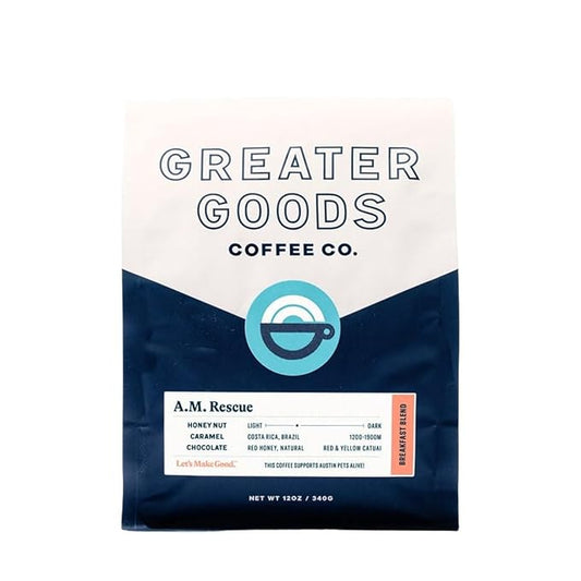 A.M. Rescue - Breakfast Blend - Roasted by Greater Goods Coffee Co. - Whole Bean Coffee - 2 Pound Bag