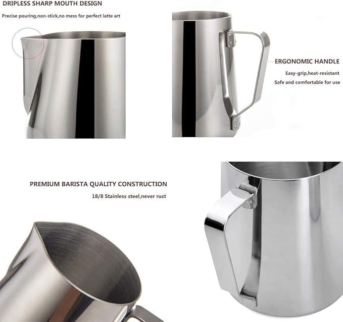 SIKEMAY Milk Frothing Pitcher Cup, 32oz/900ML Milk Frother Cup Stainless Steel Steaming Pitcher Milk Jug Coffee Latte Art Cappuccino Espresso Machine Accessories for Barista Steam Pitchers Tools