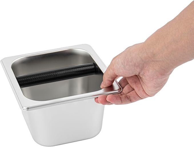 Restaurantware Restpresso 6.9 x 6.4 x 4 Inch Knock Box 1 Deep Tamp Box - Built-In Knock Bar Dishwashable Stainless Steel Barista Knock Box Durable For Coffee And Espresso Grounds