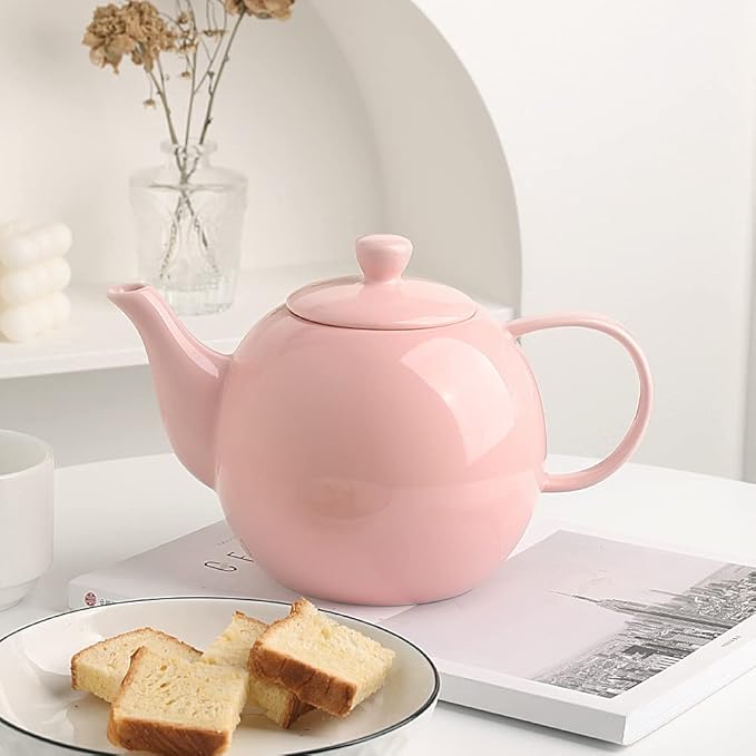 Sweejar Porcelain Teapot with Removable Stainless Steel Infuser,Microwave & Dishwasher Safe Tea Pots for Loose Tea,Tea Infuser Pots for Chrismas Women Gift (40oz Pink)