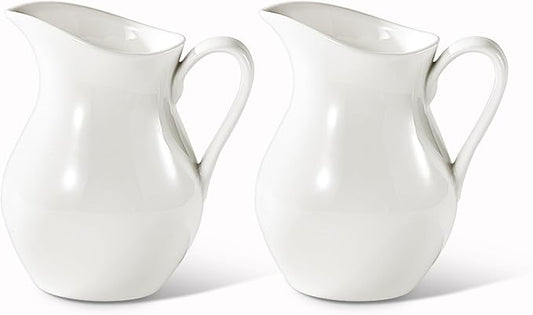 Creamer - 8oz Fine Porcelain Milk & Syrup Pitcher (Set of 2, White)