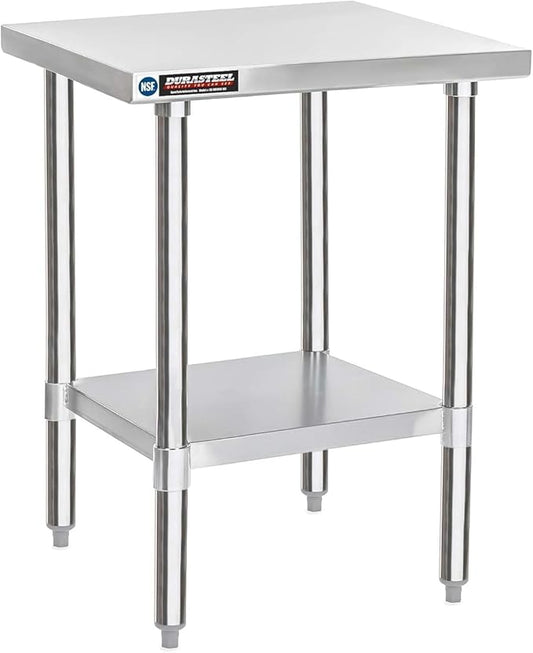 DuraSteel 30x24 Stainless Steel Work Table - NSF Commercial Prep Metal Table - Outdoor Pizza Oven Stand w/Under Shelf - Kitchen Island Laundry Utility Garage Microwave Stand Large Rolling Storage Cart