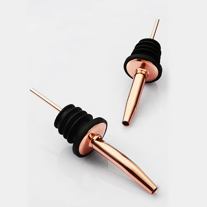 LEGERM Stainless Steel Copper Liquor Pour Spouts Set - Tapered Speed Pours Nozzles with Rubber Dust Caps | Pourers For Alcohol, Olive Oil & Liquor Bottles | Bartender Accessories for Bar & Home Use