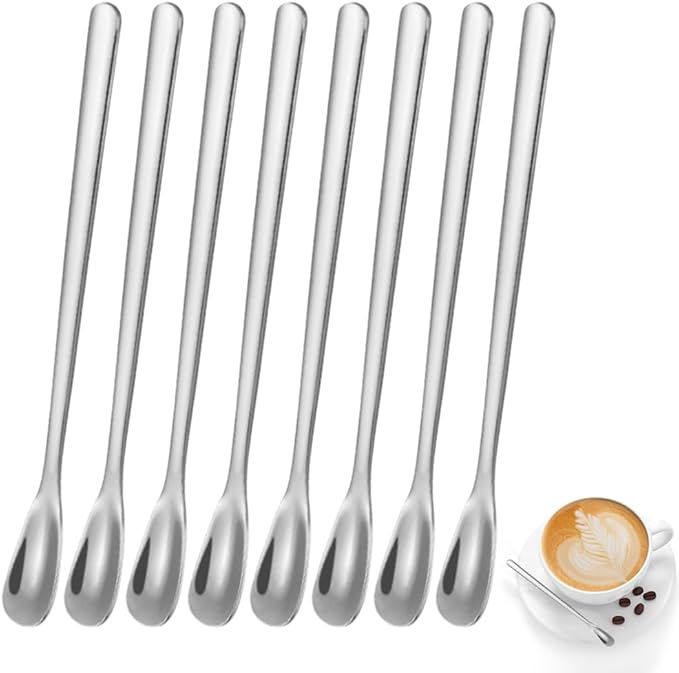 Stainless Steel Coffee Stirring Spoon,Silver Coffee Stir Sticks Drink Spoons,Long Handle Tea Coffee Spoons Tiny Salt Condiment Spoon,Coffee Bar Accessories,6 Inches,8 Pieces