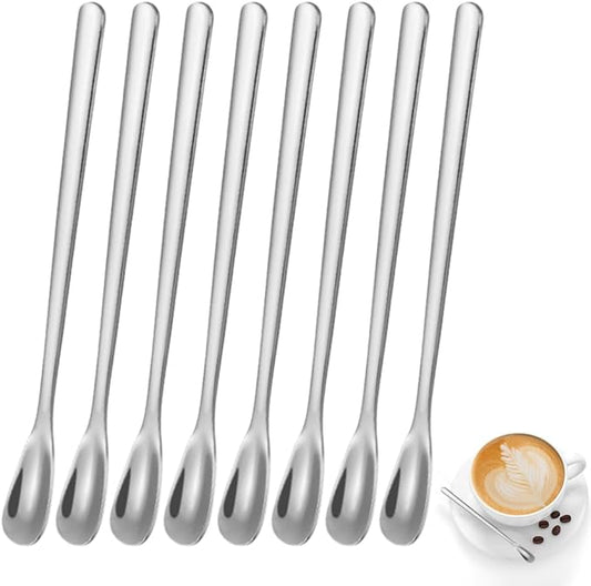 Stainless Steel Coffee Stirring Spoon,Silver Coffee Stir Sticks Drink Spoons,Long Handle Tea Coffee Spoons Tiny Salt Condiment Spoon,Coffee Bar Accessories,6 Inches,8 Pieces