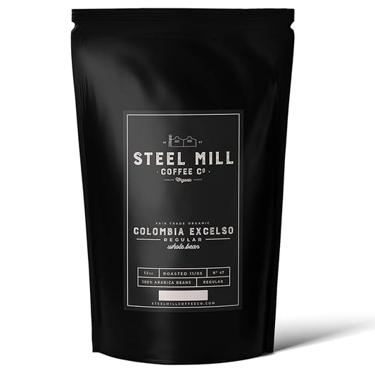 Steel Mill Coffee Co. | Colombia Excelso Fair Trade Organic Coffee | 2 LB Bag | Ground | Medium Roast | 100% Arabica Beans | Organic, Fair Trade