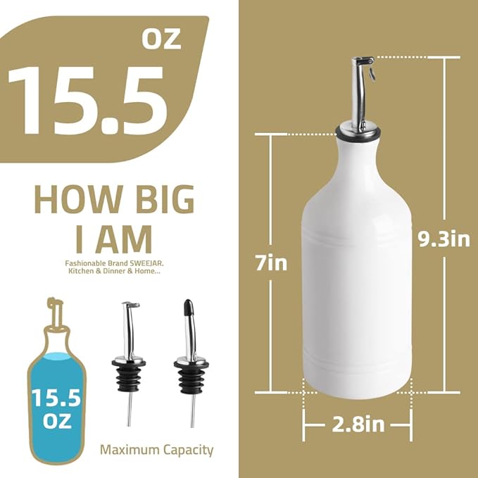 Sweejar Ceramic Olive Oil Dispenser Bottle, Opaque Oil Cruet Protects to Reduce Oxidation, Suitable for Storage Vinegar, Coffee Syrups & Other Liquids, Pack of 1, 15.5 Fl Oz(Teal Green)