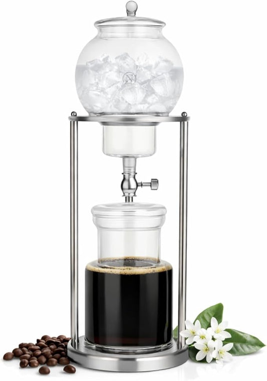 Nispira Luxury Ice Cold Brew Dripper Coffee Maker in Stainless Steel and Borosilicate Glass, 1000 ml Silver