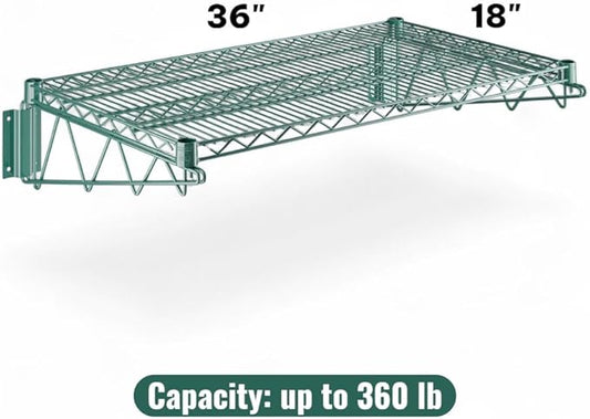 18" x 36" Green Wall-Mounted Wire Shelf with Epoxy Coating, Heavy-Duty Steel Storage Rack, NSF Certified, Easy Installation, Open Wire Design for Kitchen, Garage, or Utility Storage