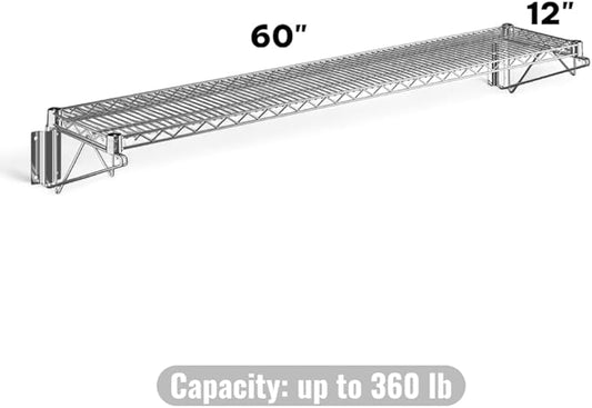 12" x 60" Chrome Wall-Mounted Wire Shelf with Epoxy Coating, Heavy-Duty Steel Storage Rack, NSF Certified, Easy Installation, Open Wire Design for Kitchen, Garage, or Utility Storage