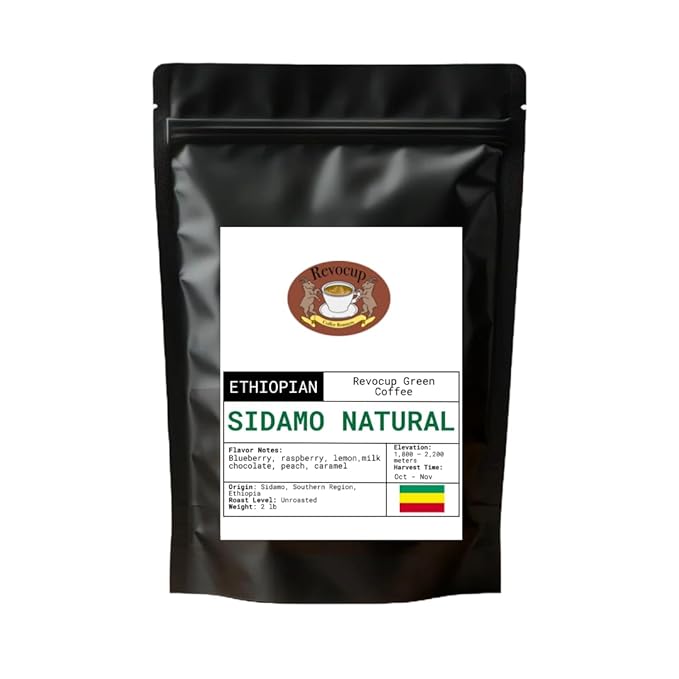 Ethiopian Sidamo Natural Green Coffee Beans – Unroasted Specialty Grade | Single Origin Heirloom Arabica | High-Altitude Grown | Bold Fruity Flavor | Home Roasting – 2lb / 32 Ounces