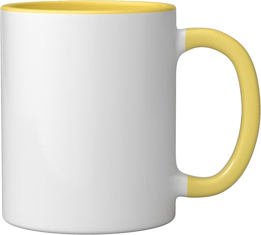 Coffee AM Wine PM - Funny Minimalist Coffee Wine Lover Ceramic Mug, Yellow/White