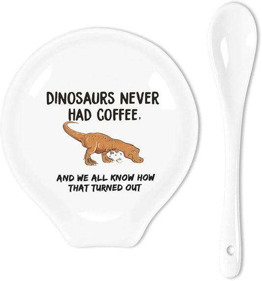 Funny Coffee Quote Dinosaurs Never Had Coffee Ceramic Coffee Spoon Holder-Coffee Spoon Rest -Coffee Station Decor Coffee Bar Accessories-Coffee Lovers Gift for Women and Men