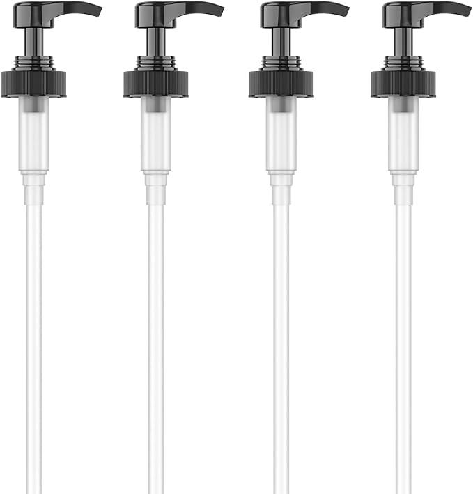 Gallon Pump Dispenser for Glass Jugs or Plastic Bottles - Compatible with Listerine Pump 1-1.5L Bottle Heavy-Duty Commercial Grade for Syrup, Soap, Condiments, Detergent - Pack of 4 Black Pumps