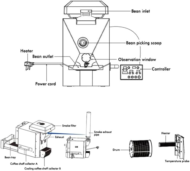 OENKKC 500g Automatic Coffee Roaster Machine for Home Use With Smoke Filter Suitable for Light Roasting The Smoke Pipes Suitable for Medium and Dark Roasting and Chaff Collector