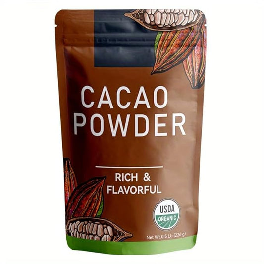 Organic Cacao Powder 8oz - Unsweetened Dark Cocoa for Baking & Healthy Desserts, Rich Chocolate Flavor, Non-GMO, Vegan Certified, Gluten-Free, Keto Friendly， 226g (0.5 Lbs)