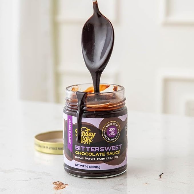 Sunday Night Bittersweet Chocolate Sauce - Luxury Chocolate Gift, Gluten-Free, Pure Clean Ingredients, No Preservatives - 10oz