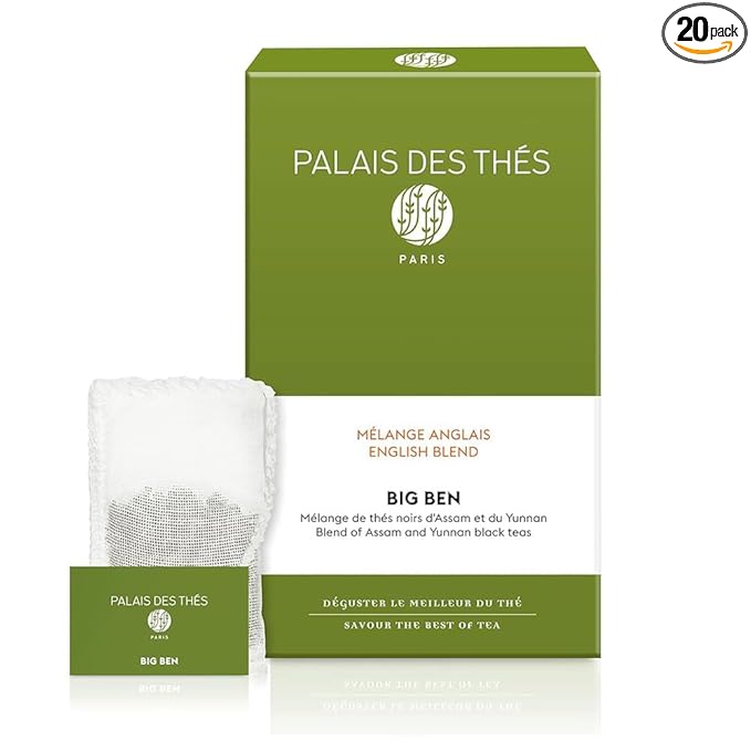 Palais des Thés - Big Ben English Breakfast - Yunnan & Assam Black Tea - Premium Tea Bags, Serves 20 Cups