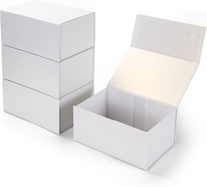 Ditwis 4 Pack 9x6x4 Inches Gift Boxes with Magnetic Closure Lids, White Magnetic Box for Wedding, Groomsmen Bridesmaid Proposal, Birthdays, Mother's Day