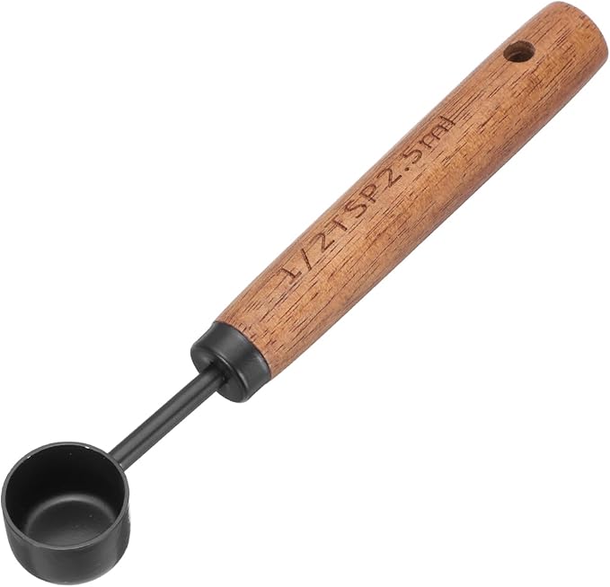 uxcell Measuring Spoon, 2.5ml Stainless Steel Coffee Scoop Spoon with with Wood Handle for Ground Coffee Tea Sugar Cooking Baking, Black