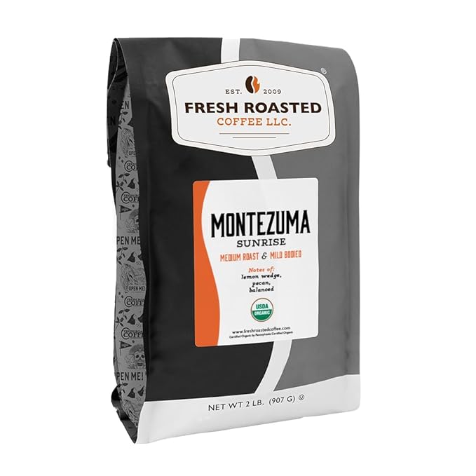Fresh Roasted Coffee, Organic Montezuma Sunrise| USDA Organic, Kosher | Medium Roast 2 lb (32 oz) Whole Bean