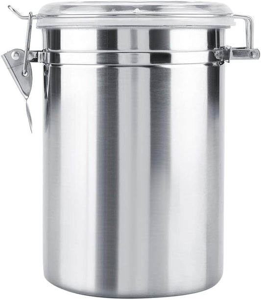 Stainless Steel Coffee Container Vacuum Sealed - Large Capacity Storage Jar for Coffee Beans Tea Sugar with Airtight Seal 1200ml Food Grade Metal Canister for Bean Storage