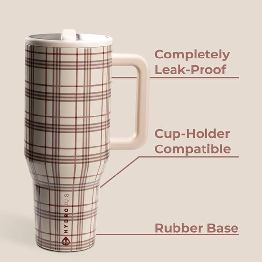 HydroJug Traveler - 32 oz Water Bottle with Handle & Flip Straw - Fits in Cup Holder, Leak Resistant Tumbler-Reusable Insulated Stainless Steel & Rubber Base - Gifts for Women & Men, Blair