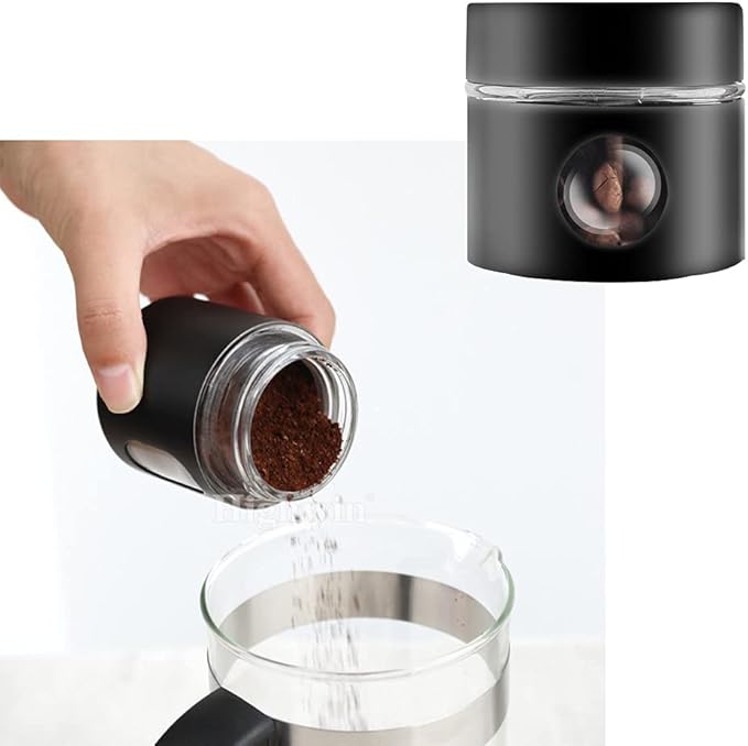 Coffee Canister Travel Jar, Mini Airtight Stainless Steel and Glass Food Storage Container Great for Coffee Bean and Coffee Grounds- White, 1.4 OZ