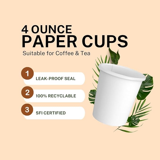 Paper Cups 4 oz 1000 Pack for Coffee & Espresso | Bulk 1000 Count for Home, Office, Restaurants & Parties | Recyclable Disposable 4 Ounce To-Go Cups for Hot Drinks