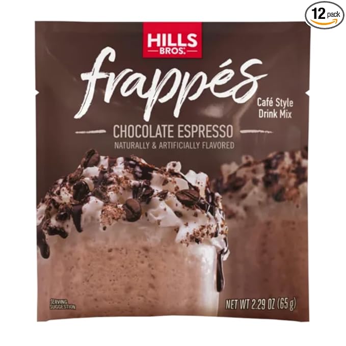 Hills Bros. Frappés Instant Drink Mix – Indulgent Café-Style Beverage – Gluten-Free, Kosher-Certified – Easy to Make Hot or Cold – Premium, Rich Taste, Gourmet Coffee Experience – Chocolate Espresso