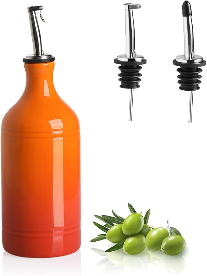 Sweejar Ceramic Olive Oil Dispenser Bottle, Opaque Oil Cruet Protects to Reduce Oxidation, Suitable for Storage Vinegar, Coffee Syrups & Other Liquids, Pack of 1, 15.5 Fl Oz(Gradient Orange)