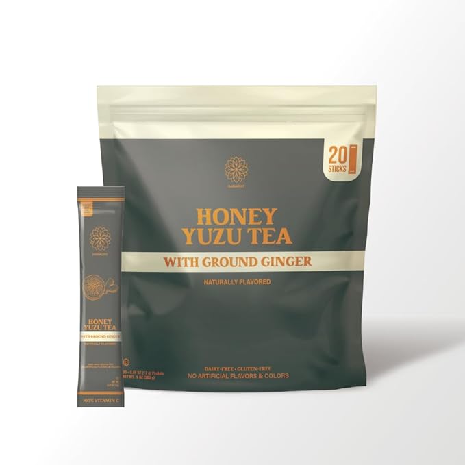 The Harmony Honey Yuzu (20 Sticks) Premium Black Tea, with Ground Ginger, Rich in Antioxidants, Vitamin C & L-Theanine, Sweetened with Real Honey, Enjoy Hot or Cold