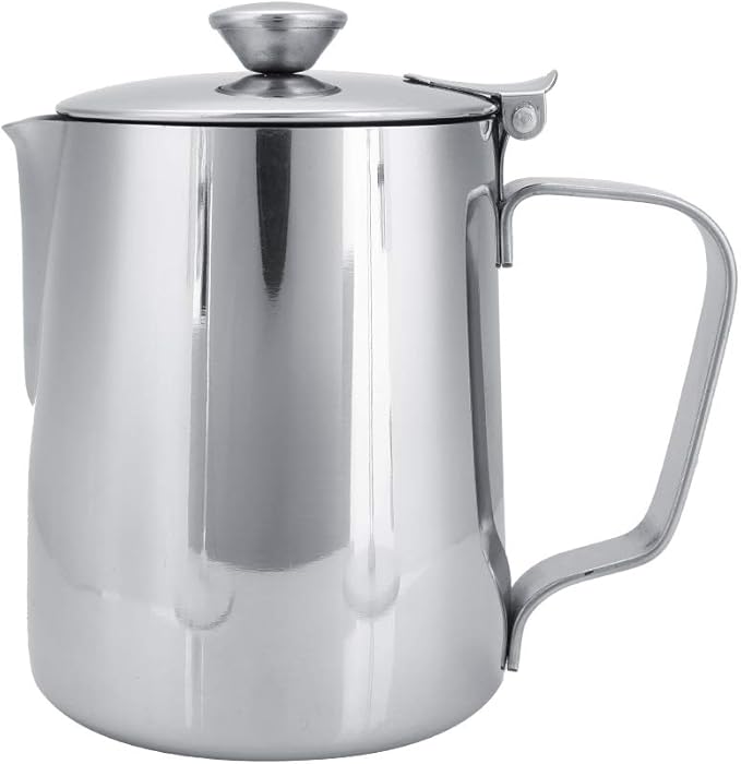 Coffee Frothing Pitcher With Lid, Stainless Steel Milk Frother Cup, Mutifunctional Milk Jug Cup, Coffee Steaming Pitcher With Handle , For Latte Art And Frothing Milk(350Ml)