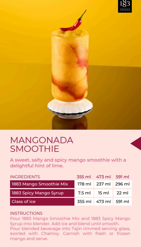 1883 Spicy Mango Syrup for Drinks, Made in France, 1 Liter Glass Bottle