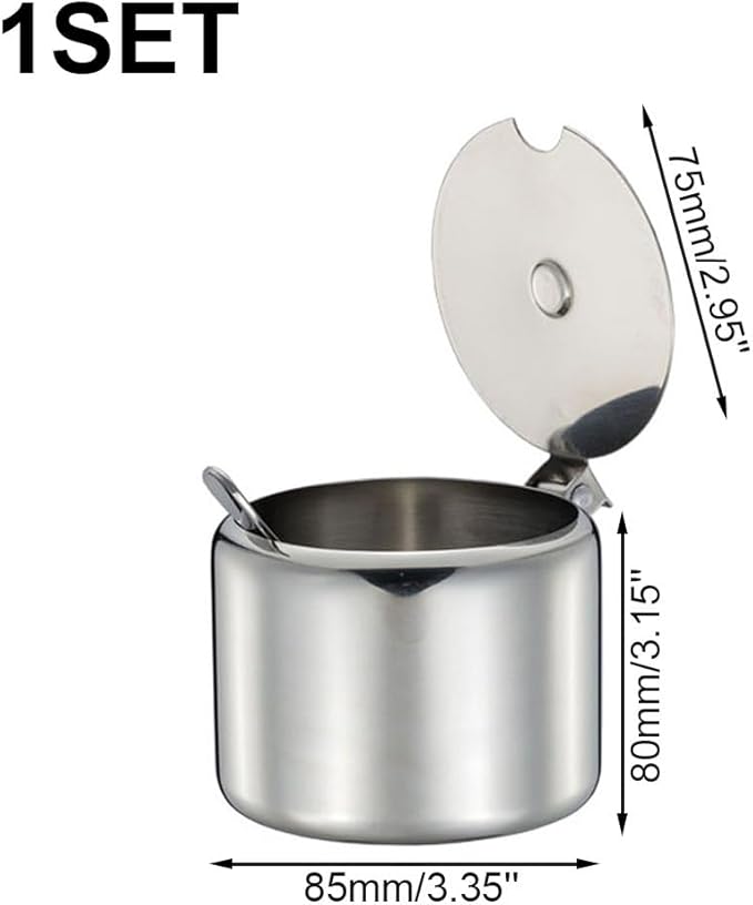 Stainless Steel Sugar Jar with Spoon Portable Seasoning Jar Kitchen Condiment Container for Tea Coffee Sugar