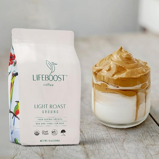 Lifeboost Light Roast Ground Coffee - Non-GMO Single Origin Low Acid Organic Light Roast Coffee - Third Party Tested For Mycotoxins & Pesticides - Ground - 12 Ounces
