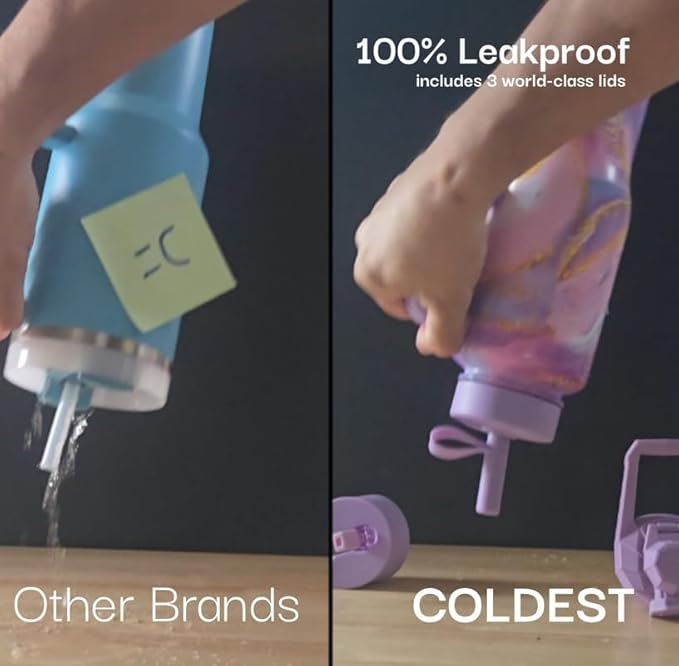 Coldest Tumbler with Handle and Straw - 100% Leak Proof Insulated Tumbler with Lid and Straw (3 Lids) - Stainless Steel Tumblers for Women & Men - Cup Holder Friendly Base, 36 oz (Dark Matter)