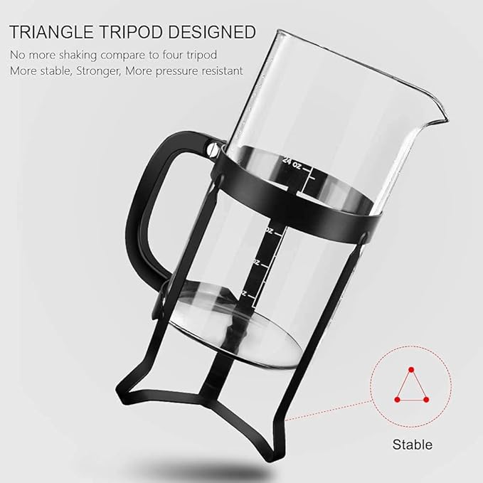 QUQIYSO French Press Coffee Maker 304 Stainless Steel French Press with 4 Filter, Heat Resistant Durable, Easy to Clean, Borosilicate Glass Coffee Press, 100% BPA Free Glass Teapot,34 ounce, Black