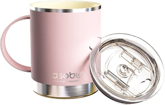 asobu Ultimate Ceramic Travel Mug, 12oz Insulated Stainless Steel Coffee Cup with Handle & Splash-Resistant Lid, Ceramic Lined for Pure Taste, BPA-Free, Double-Wall Vacuum for Hot Drinks