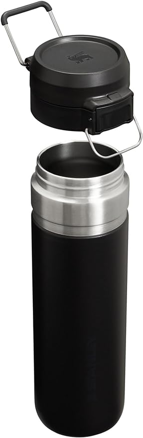 Stanley Quick Flip GO Water Bottle 24 oz | Push Button Lid | Leakproof and Packable for Travel and Sports | Insulated Stainless Steel | BPA-Free | Black 2.0