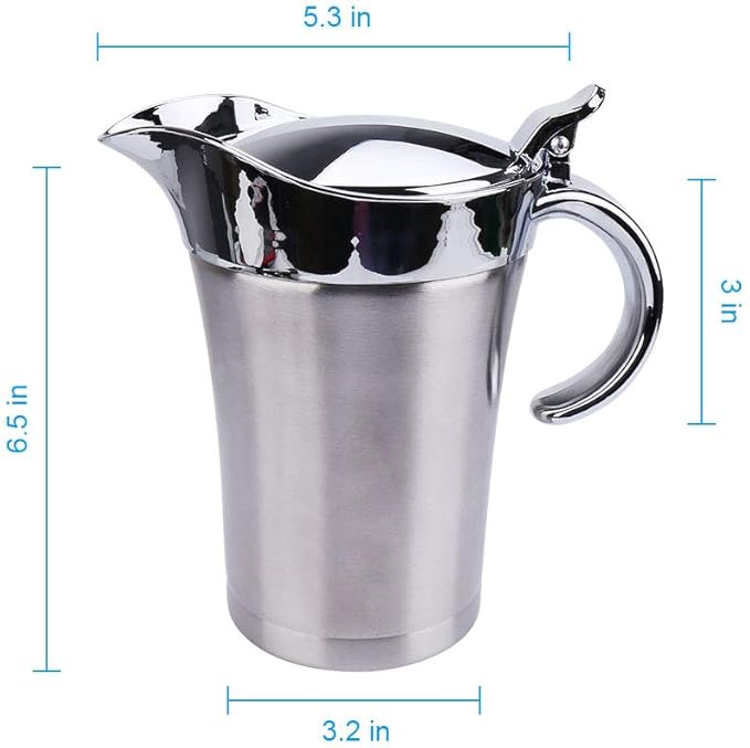 ShineMe Stainless Steel Gravy Boat Sauce Jug with Lid, 26oz Double Wall Insulated, Storage for Gravy or Cream, Used at Home & Kitchen