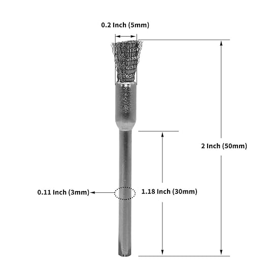 20 pcs Steel Cleaning End Brushes Pen 1/5″(5mm) x 1/8″(3mm) Wire Brush Rust Paint Removal Bits Polishing Rotary Tools
