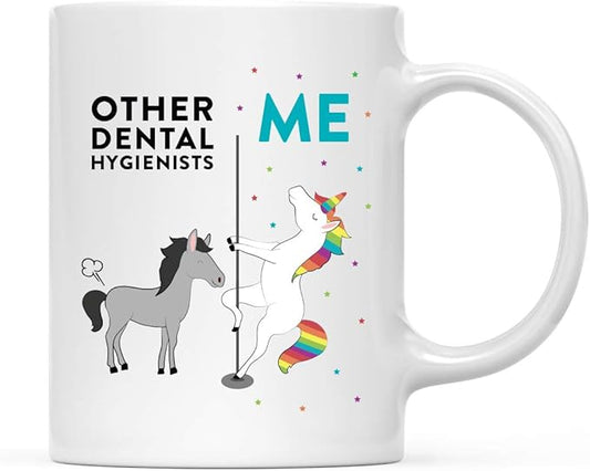 Andaz Press Funny Quirky 11oz. Ceramic Coffee Tea Mug Thank You Gift, Other Dental Hygienists Me, Horse Unicorn, 1-Pack