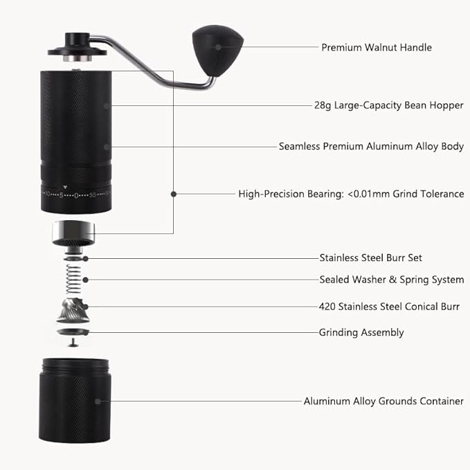 Manual Coffee Grinder with 60 Adjustable Settings, Portable Hand Coffee Bean Mill with 28g Capacity, Stainless Steel Conical Burr Coffee Bean Grinder for French Press, Pour Ove,Gifts for Coffee Lovers