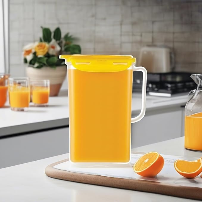 LocknLock Aqua Fridge Door Water Jug with Handle BPA Free Plastic Pitcher with Flip Top Lid Perfect for Making Teas and Juices, 2 Quarts, Yellow