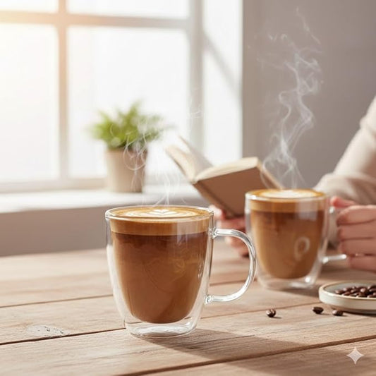 Set of 2 Double Wall Borosilicate Glass Mugs 12oz (360ml) – Insulated, Heat-Resistant, Dishwasher Safe Coffee and Tea Mug Set for Hot & Cold Beverages