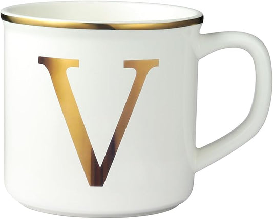 Miicol Ceramic Coffee Mug 16 oz, Monogram Coffee Cup, Golden Initial Tea Mug, Personalized Tea Cup, Unique Gift, Large Mug for Home, Office, Letter V