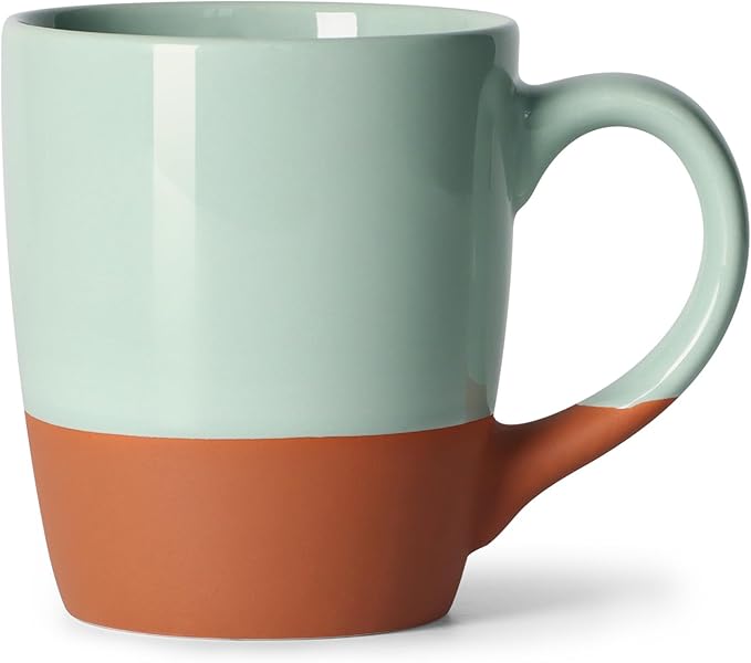 Smilatte 20 OZ Large Coffee Mug, Nice Ceramic Boss Tea Cup with Big Handle for Dad Men Women, Unique Style For Any Kitchen, Green-Brown
