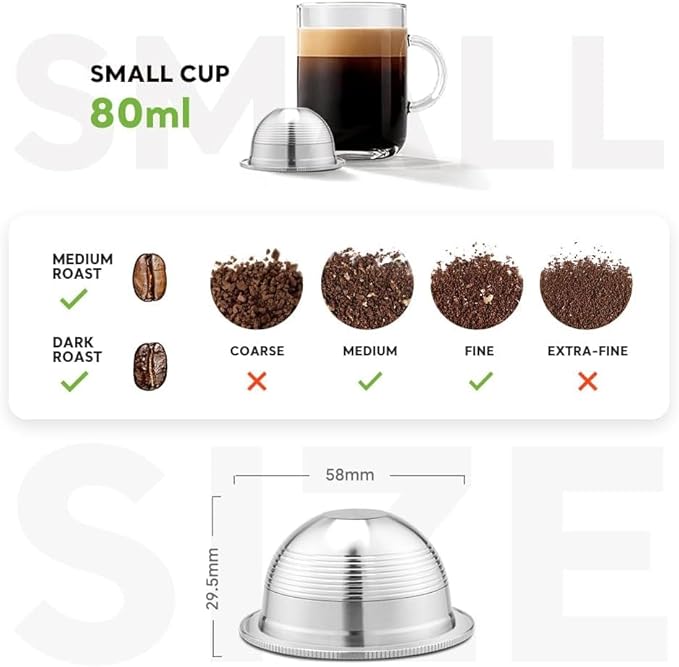 Stainless Steel Reusable Coffee Capsule, Metal Refillable Coffee Pod Brewing Espresso 70ML/2.40Z(SMALL), Compatible with N-espresso Ver-tuoPlus XN903/XN900 / Vertuo-line GCA1/ENV135/ENV150