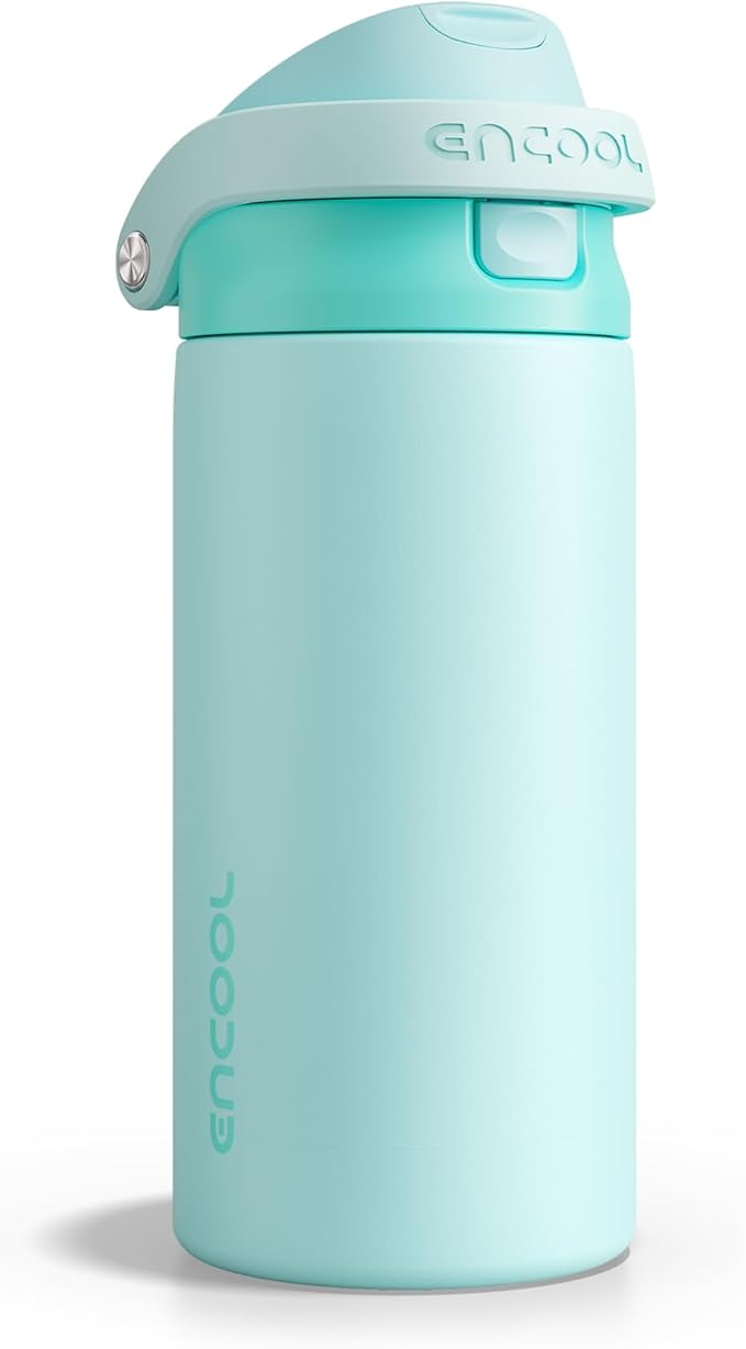 ENCOOL Leakproof Insulated Water Bottle with Straw Dual-Sip Water Bottle Bag-Safe Design for Work, Commute & Gym – Keeps Drinks Cold All Day, 18 oz, Ice Blue
